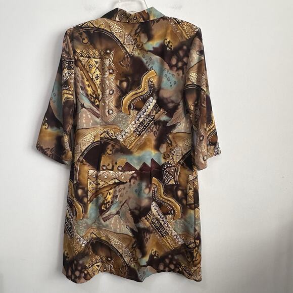 Freestyle Original Collection Shirt XL Brown Abstract Retro Button Front Top - Picture 8 of 8